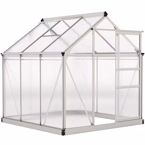 Outsunny Silver Aluminium Walk-In Polycarbonate Greenhouse with Sliding Door – 1