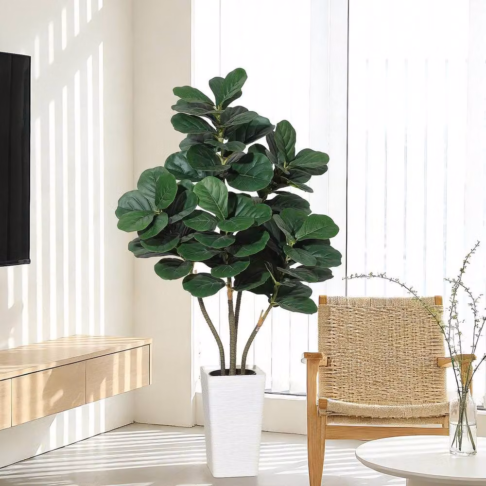 VOGREX Artificial Fiddle Leaf Tree Faux Ficus Lyrata in Green, Height: 152.4 cm – 4