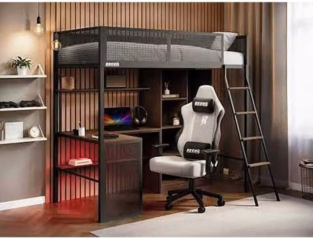 Graynite Recoil Metal Gaming High Sleeper with Side Compartments and Bedside Shelf, Black