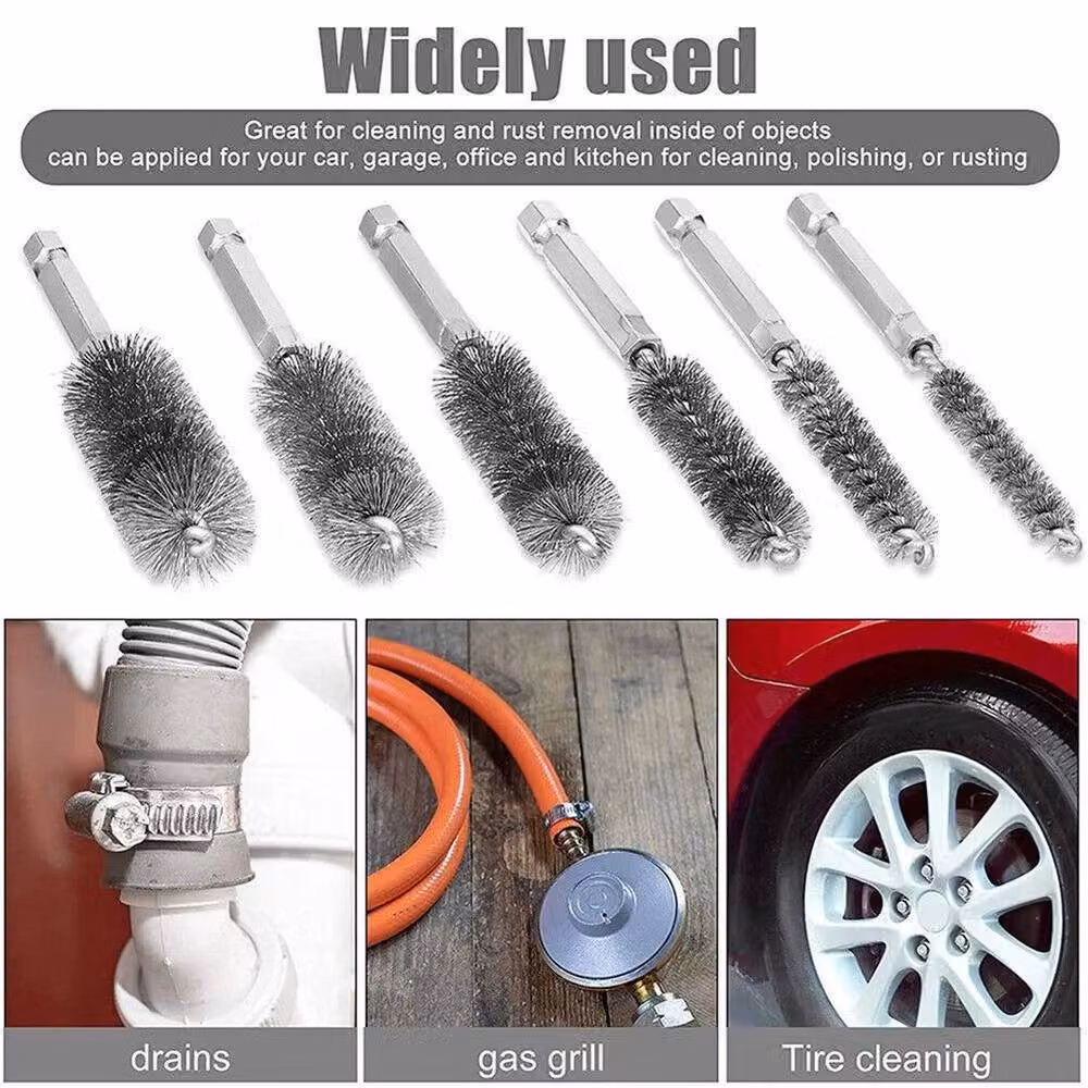 Kelvenix 6-Piece Silver Stainless Steel 1/4 Inch Hex Wire Brush Set – 5