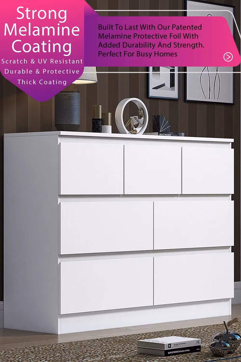 FWStyle Merchant 7 Drawer Chest in Matt White, W/D/H: 106 x 40 x 81 cm – 6