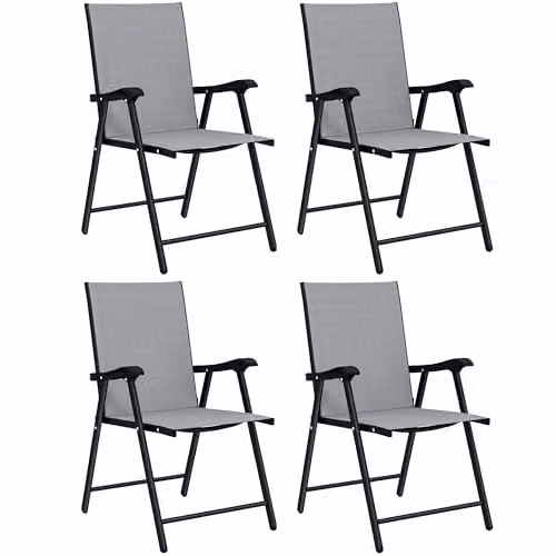 Outsunny Set of 4 Folding Garden Chairs with High Back and Armrests in Light Grey