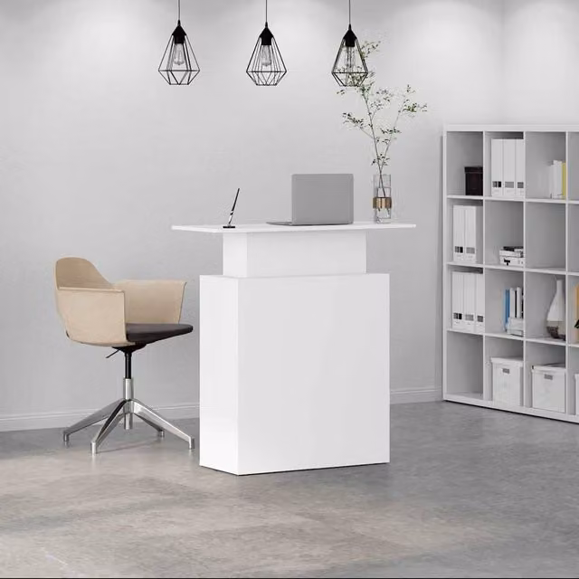 Berkfield Home White Reception Desk in Engineered Wood, W/D/H: 100 x 40 x 104 cm
