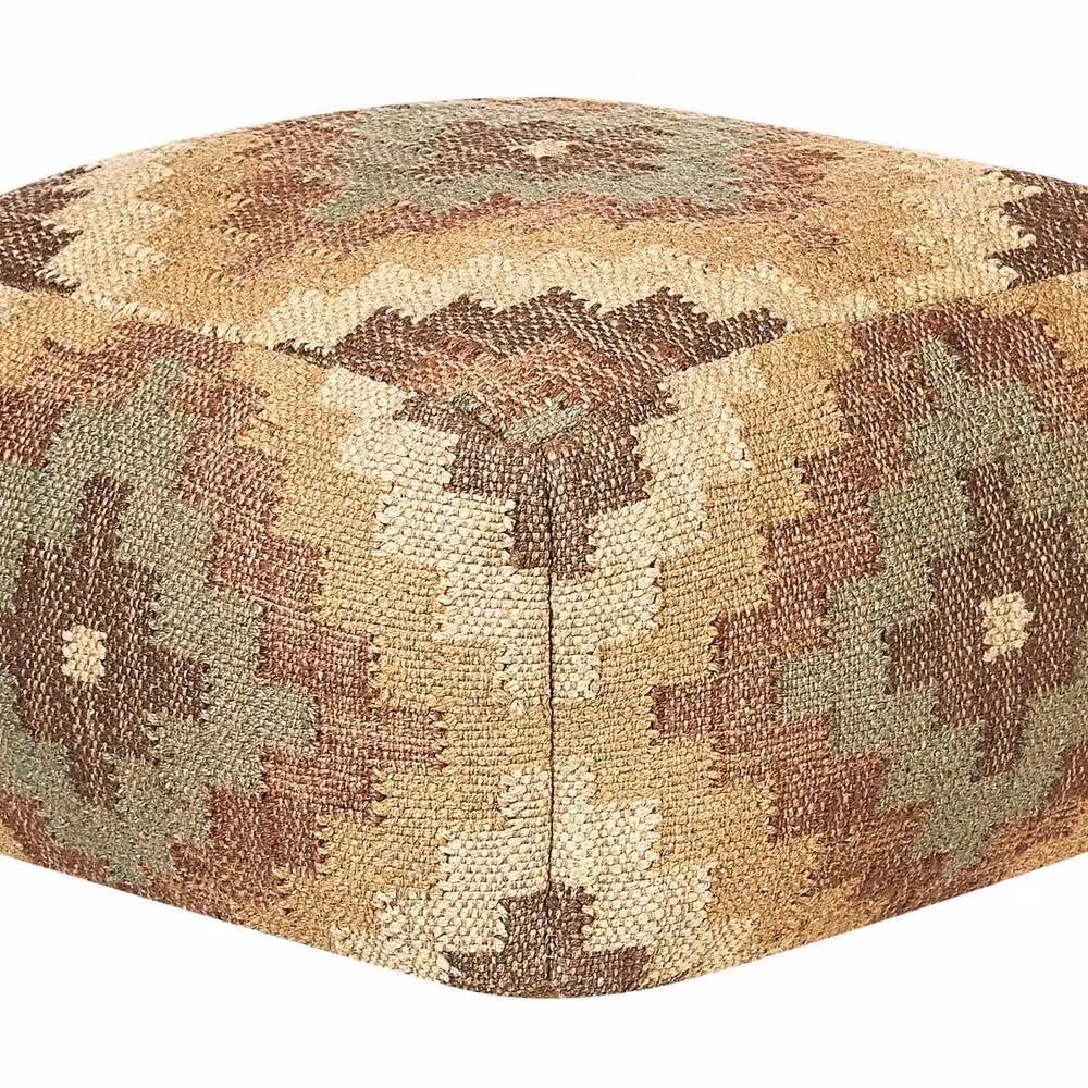 Wyld and Coco Kilim Pouffe in Multicolour Brown Jute and Wool, W/D/H: 50 x 50 x 50 cm – 2