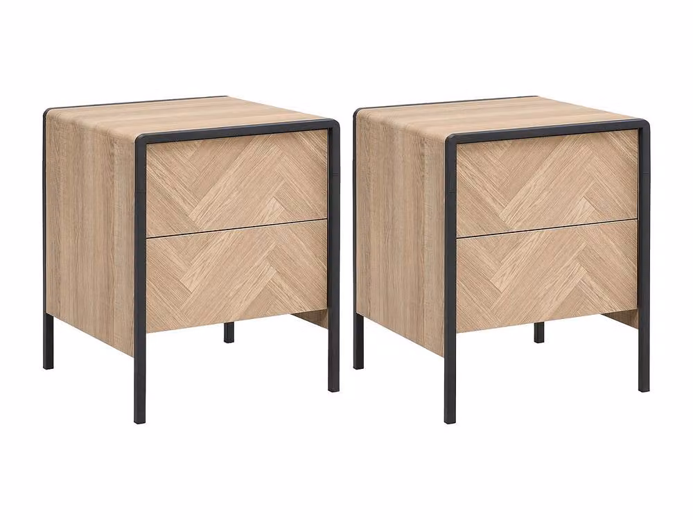 Vente-unique Set of 2 Bedside Tables with 2 Drawers in Natural and Black MDF and Metal – 2