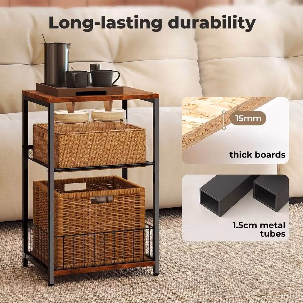 Kelvenix Modern 3-Tier Brown Wood Sofa Side Table with Storage, W/D/H: 100 x 100 x 60 cm – 5
