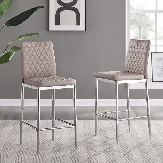 FurnitureboxUK Milan Bar Stools in Cappuccino Faux Leather with Silver Metal Legs, Set of 2
