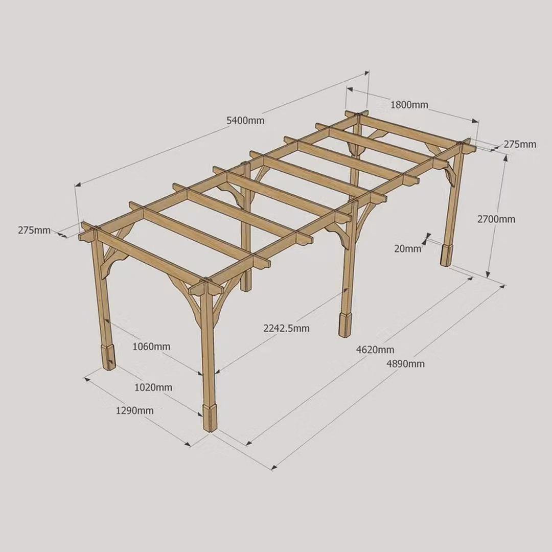 Rutland County Garden Furniture Ltd Premium 6 Post Wood Pergola in Brown and Light Green, W: 540 cm, D: 180 cm, H: 270 cm – 4