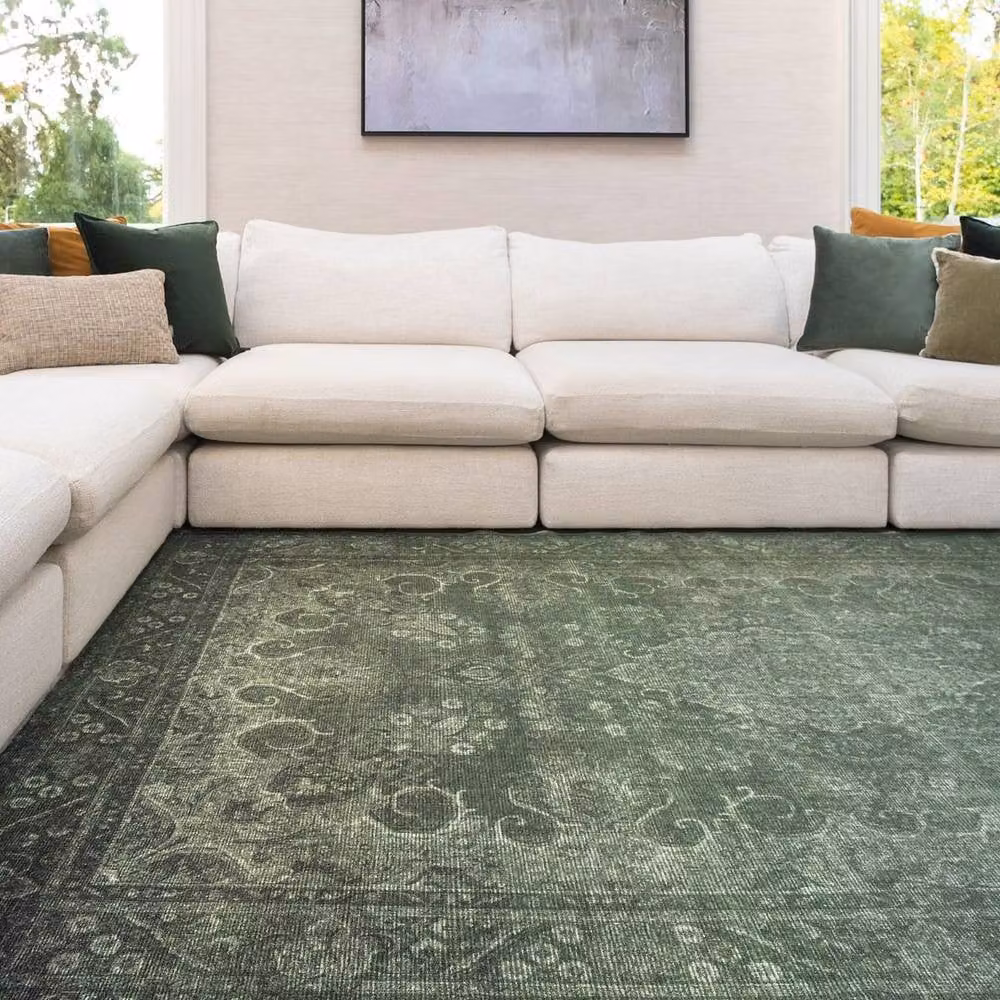 Kukoon Vintage Distressed Soft Pile Area Rug in Green, W: 80 cm, L: 300 cm – 2