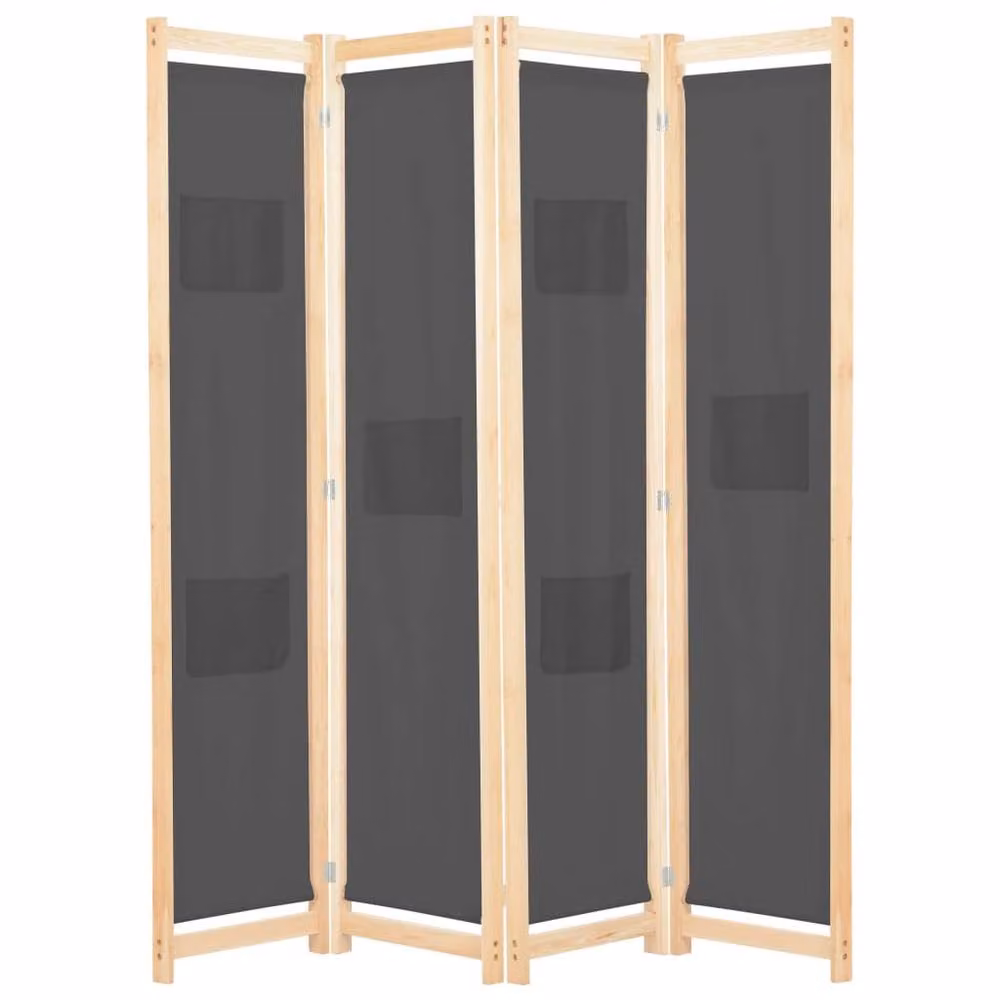 Berkfield Home 4-Panel Grey Fabric Room Divider, W/D/H: 160 x 4 x 170 cm – 2