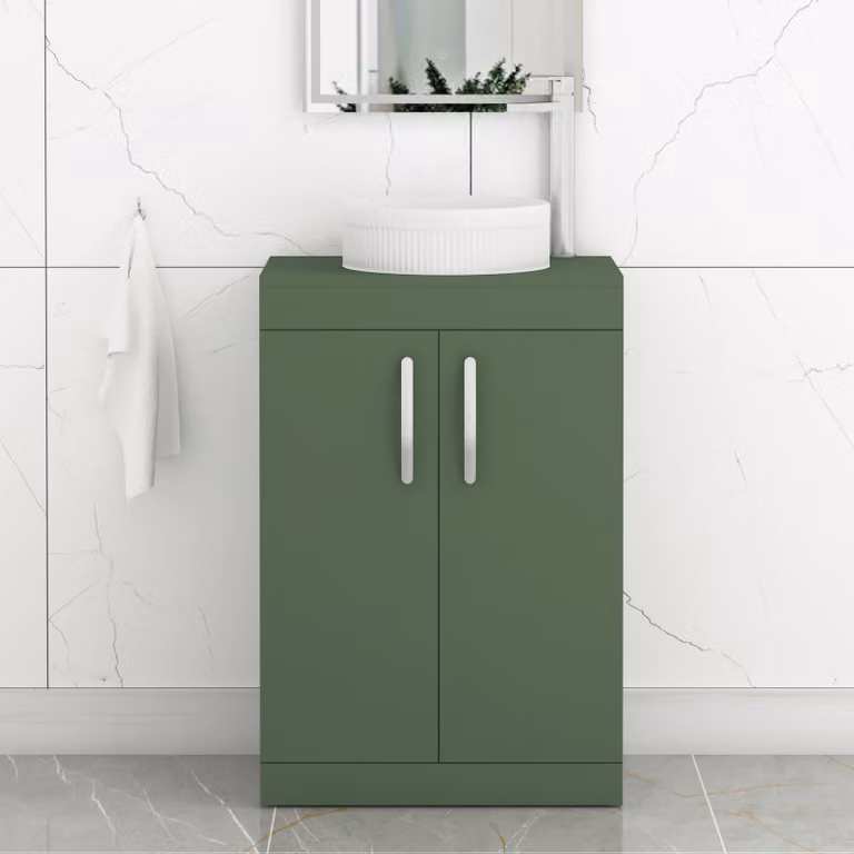 Royal Bathrooms Turin 800mm Floor Standing 2 Door Vanity Unit in Matt Green with Round Countertop Basin and Matt Black Handles
