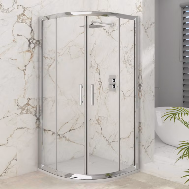 Imperial Quadrant Shower Enclosure with White Mineral Cast Stone Shower Tray, 6mm Double Sliding Door, W: 80 cm x D: 80 cm
