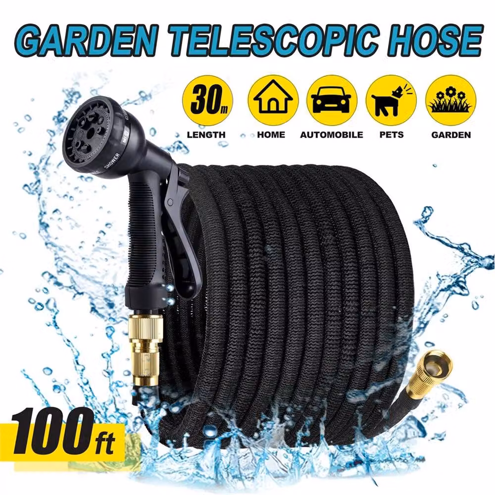 Nordara Heavy Duty Expandable Garden Hose Pipe, Black, 30.48 m – 2