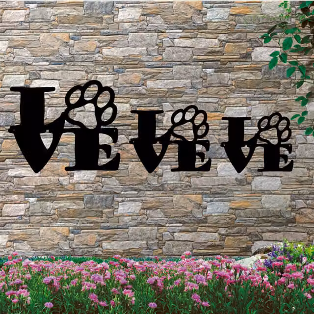 Laser Hut Black Metal Love Paw Print Wall Decor, 33 cm