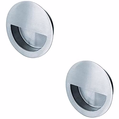 Loops 2 Pack Circular Low Profile Recessed Flush Pulls in Brushed Satin Stainless Steel, 90mm Diameter