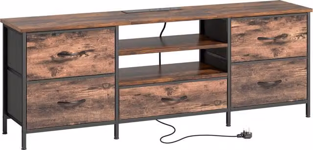 HOMCOM Industrial Multi-Storage TV Stand in Brown, Grey and Black – 1