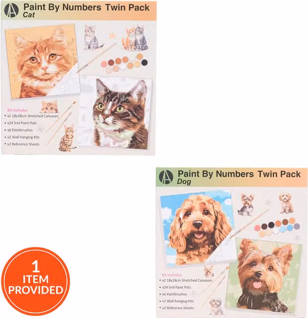 Art Studio Dog or Cat Paint By Numbers Twin Pack in Multicolour