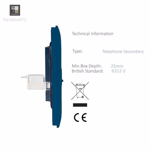 Trendi Switch 1 Gang Cat 3 Telephone Secondary Flush Socket in Midnight Blue – 3