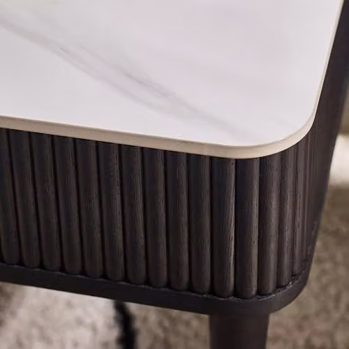 Julian Bowen Louis Fluted 2 Drawer Coffee Table with Marble Top and Ash Wood in Black, White and Gold, W: 110 cm, D: 65 cm, H: 47 cm – 4