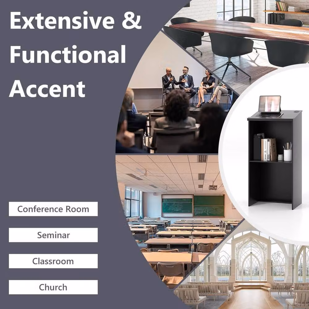 Havendro Wooden Podium Lectern Stand with Storage Shelf, Black, H 117.0 cm x W 58.0 cm – 5