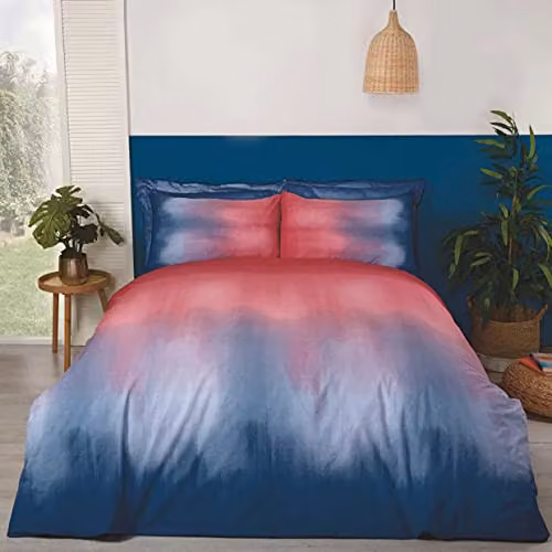 Rapport Home Ombre Polycotton Duvet Cover and Pillowcase Set in Red and Blue, King Size (Duvet Cover: 180 x 200 cm, Pillowcase: 50 x 75 cm) – 1