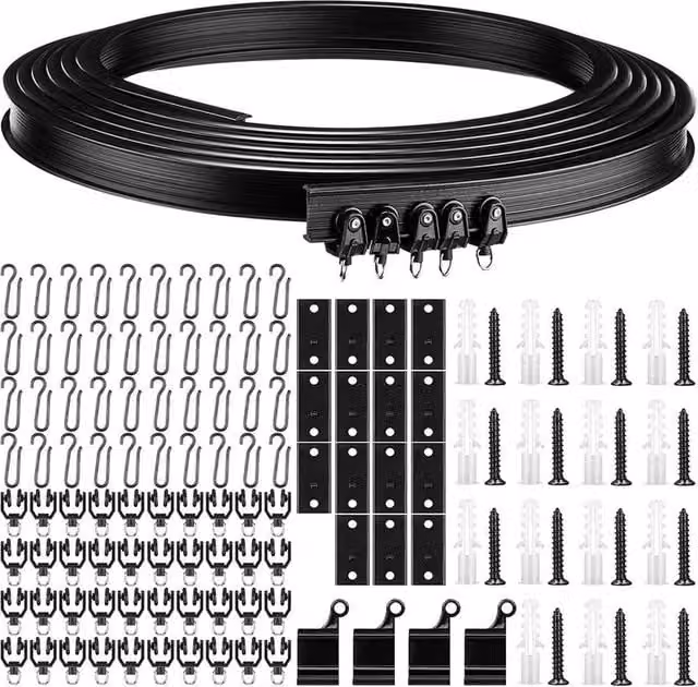 KORVIXA Flexible Bendable Curved Curtain Track in Black, Width: 100 cm, Drop: 152 cm – 1