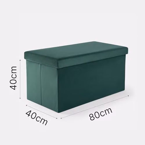 OHS Rectangle Velvet Ottoman Storage Box in Green and Grey, W/D/H: 80.0 x 40.0 x 40.0 cm – 2