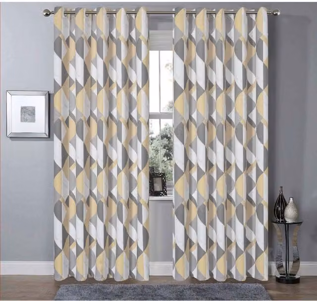 NewEdgeBlinds Modern Graphic Printed Marble Blackout Fabric Eyelet Curtains in Yellow and Multicolour, Height: 228 cm