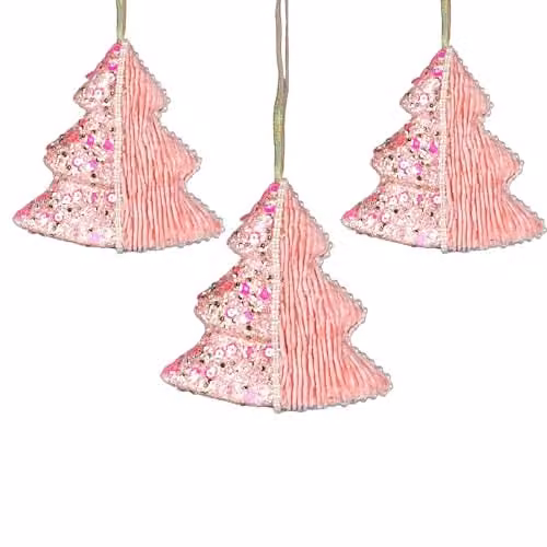 Shatchi 3-Piece Set of Pink, White and Gold Christmas Tree Hanging Pendant Decorations, 12 cm