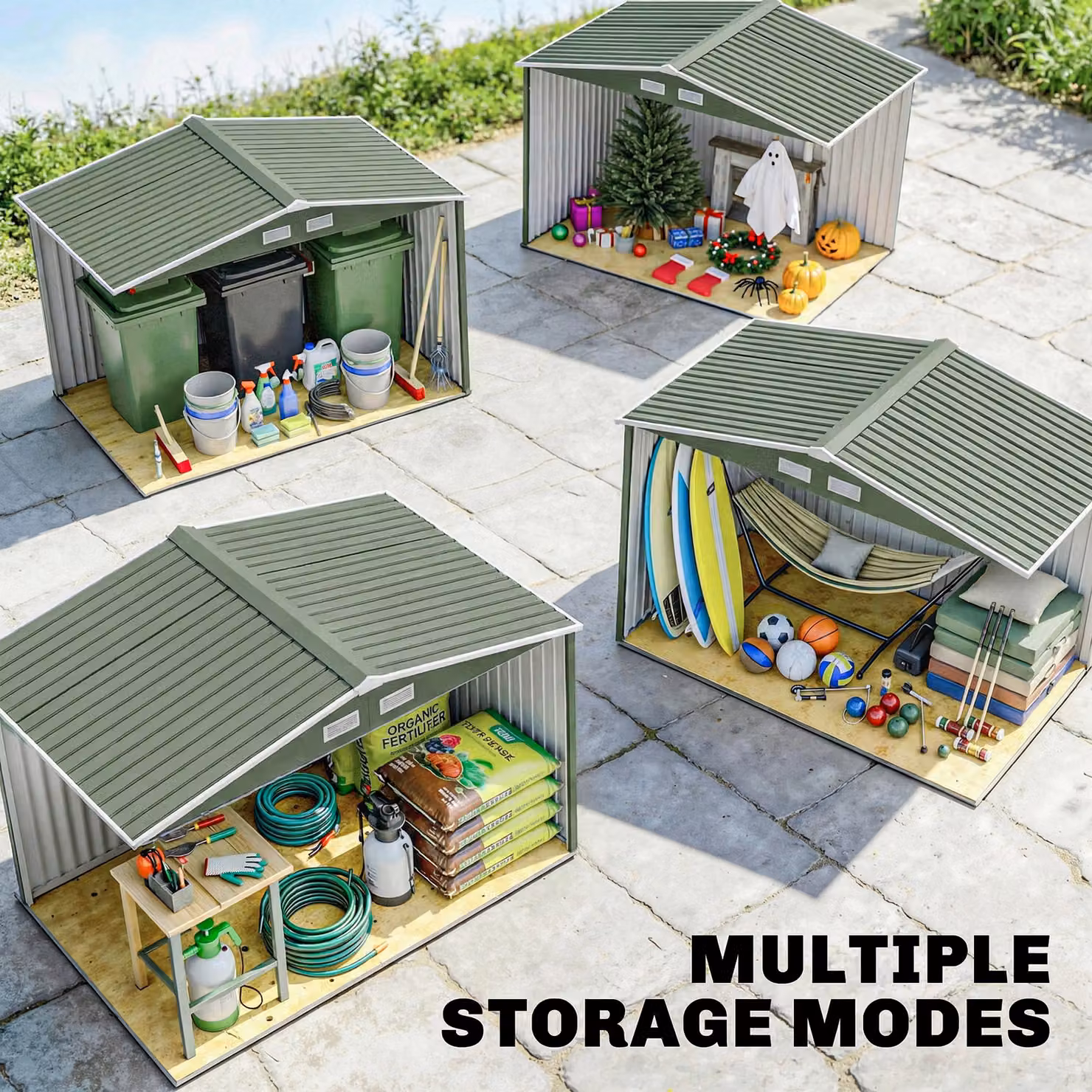 Outsunny Metal Garden Storage Shed with Corrugated Steel Roof and Foundation, Light Green, W: 274.3 cm, D: 183.0 cm, H: 192.0 cm – 6