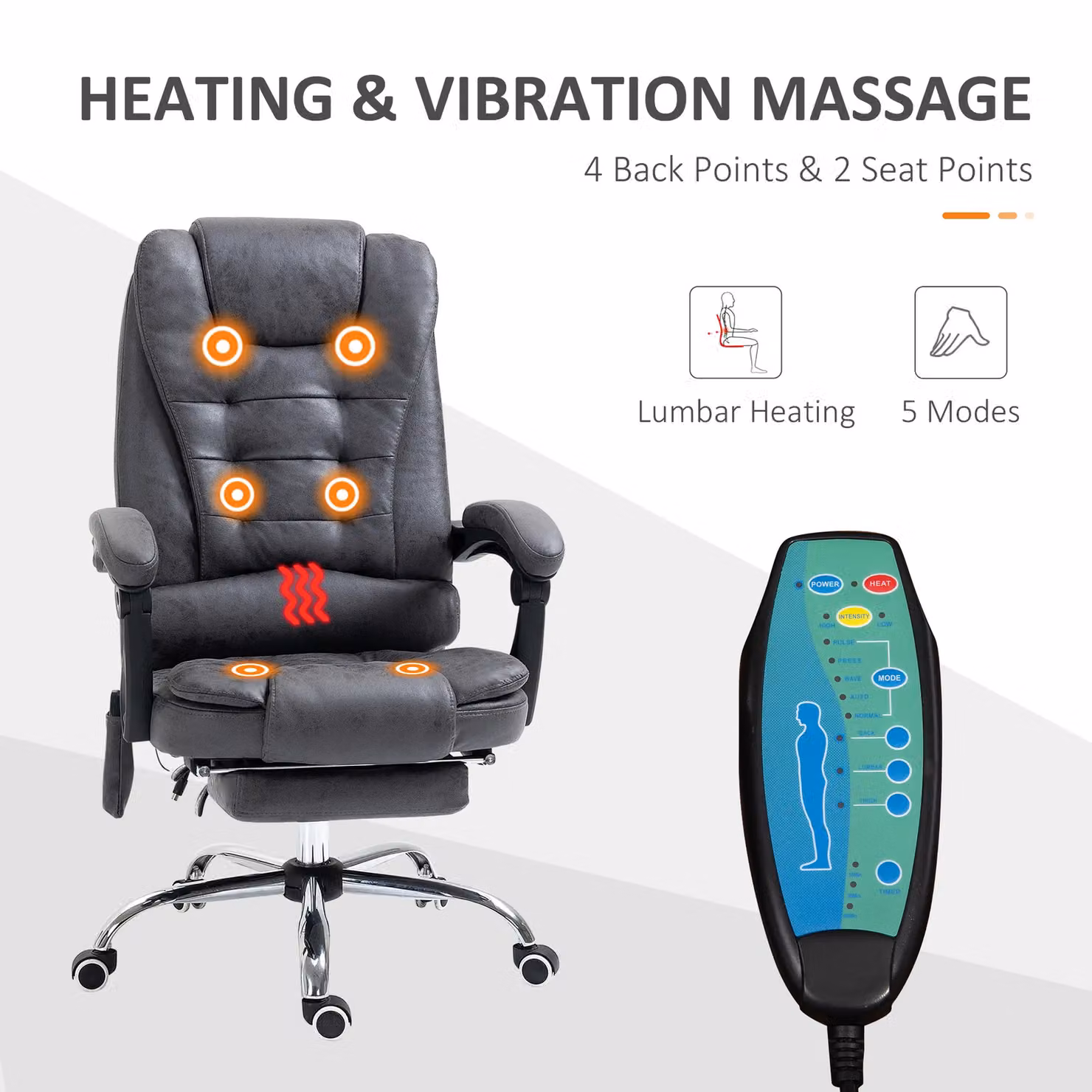 VINSETTO Ergonomic Heated Office Chair with 6-Point Vibration Massage in Dark Grey – 4