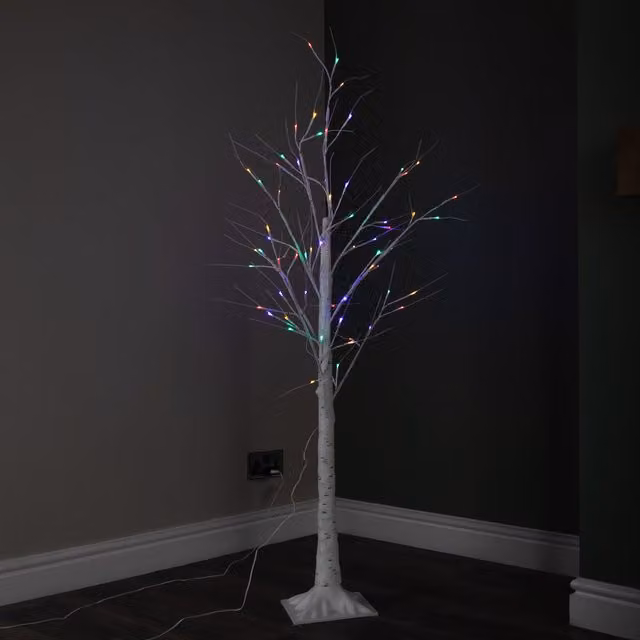 Samuel Alexander 1.5m Light Up Christmas Birch Tree with 64 Multi-Coloured LEDs