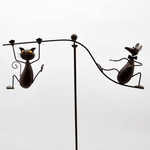 Minster Cat & Mouse Garden Weathervane Spinner in Dark Brown, H130 x W80 x D80 cm