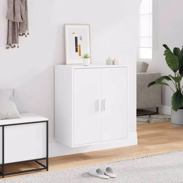 Berkfield Home Modern White Wall Mounted Shoe Cabinet W: 60 cm, D: 35 cm, H: 70 cm – 1