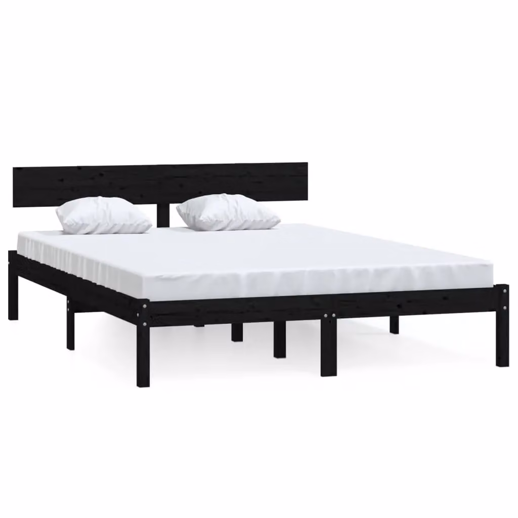 Berkfield Home Modern Small Double Bed Frame in Black Solid Pine Wood W: 120 cm, D: 190 cm – 2