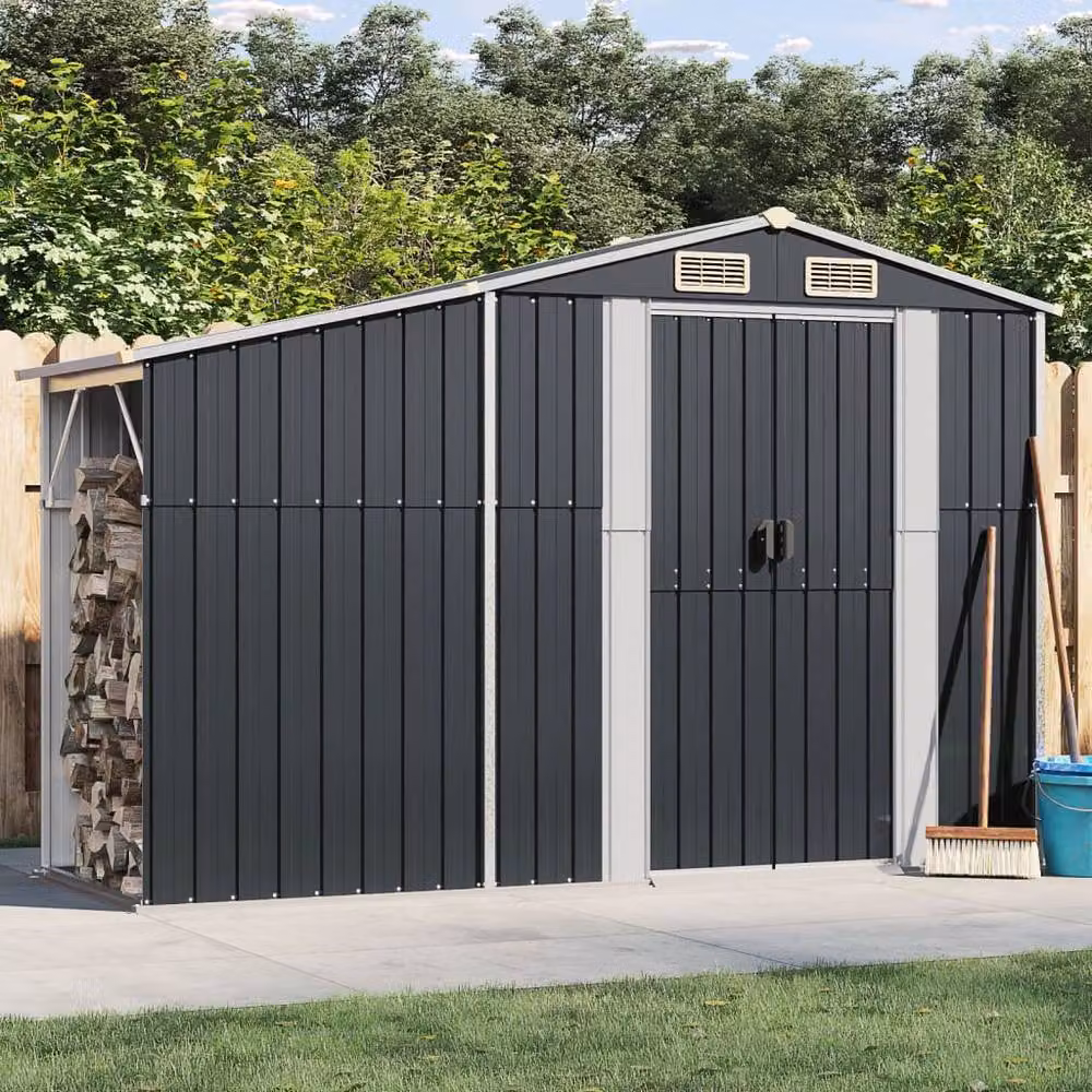 Berkfield Home Anthracite Garden Shed in Galvanised Steel, W/D/H: 277 x 93 x 179 cm – 2