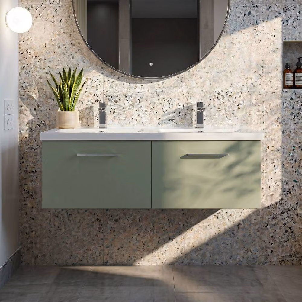 Balterley Level 1200mm Wall Hung 2 Drawer Unit with Double Basin in Satin Green – 3