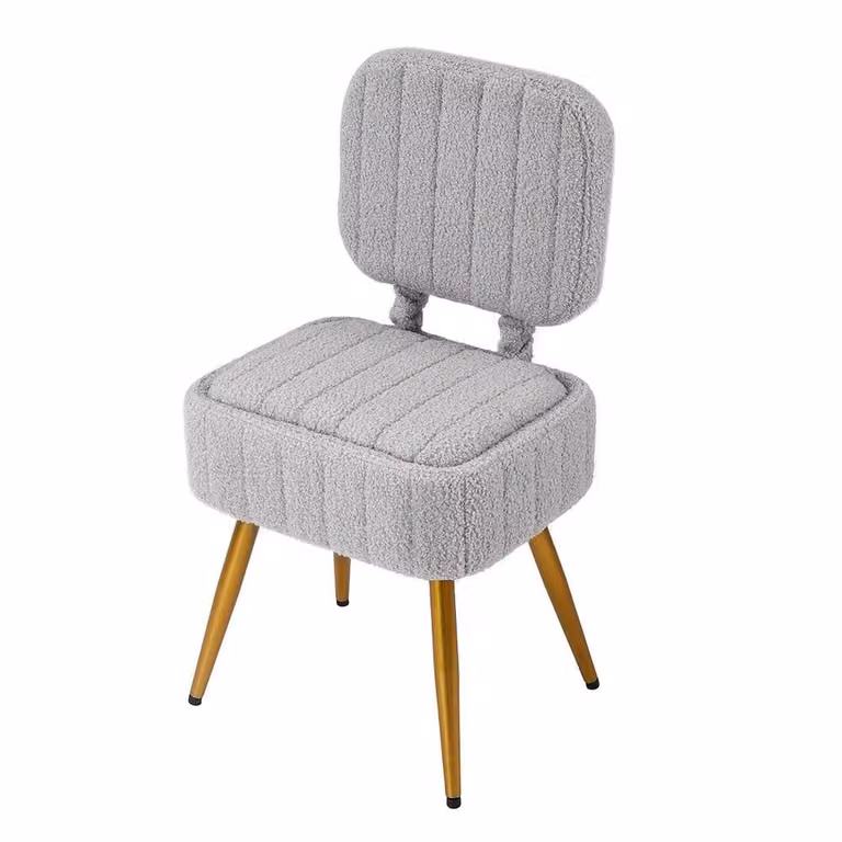 FORGEVIO Grey Bouclé Fabric Vanity Stool and Storage Ottoman with Metal Frame