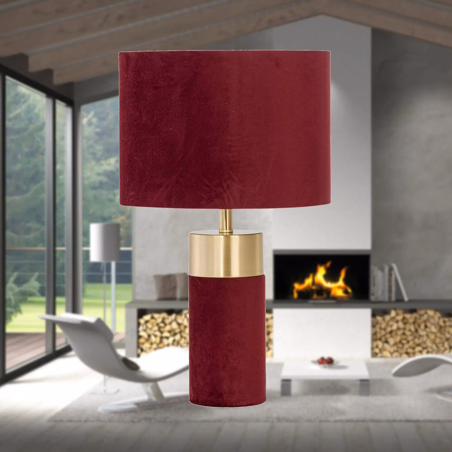 First Choice Lighting Set of 2 Burgundy Velvet Table Lamps with Brass Detail – 5