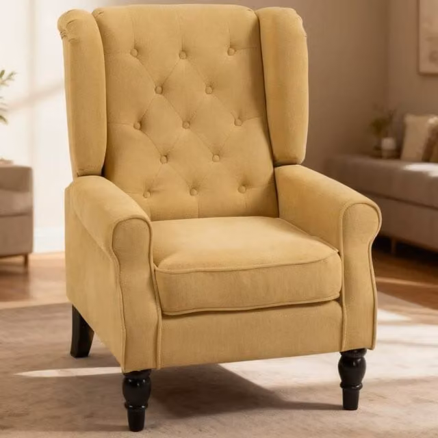 ERGOVEXA Retro Yellow Fabric Wingback Accent Chair with Solid Wood Frame, H: 86.0 cm, W: 74.0 cm, D: 102.0 cm