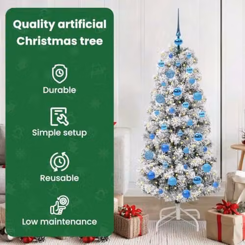 vidaXL Artificial Hinged Christmas Tree in Green and White, 150 cm – 4