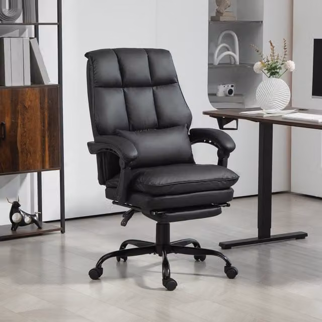 HOMCOM Executive Office Chair in Black Synthetic Leather with High Back, Headrest and Armrests