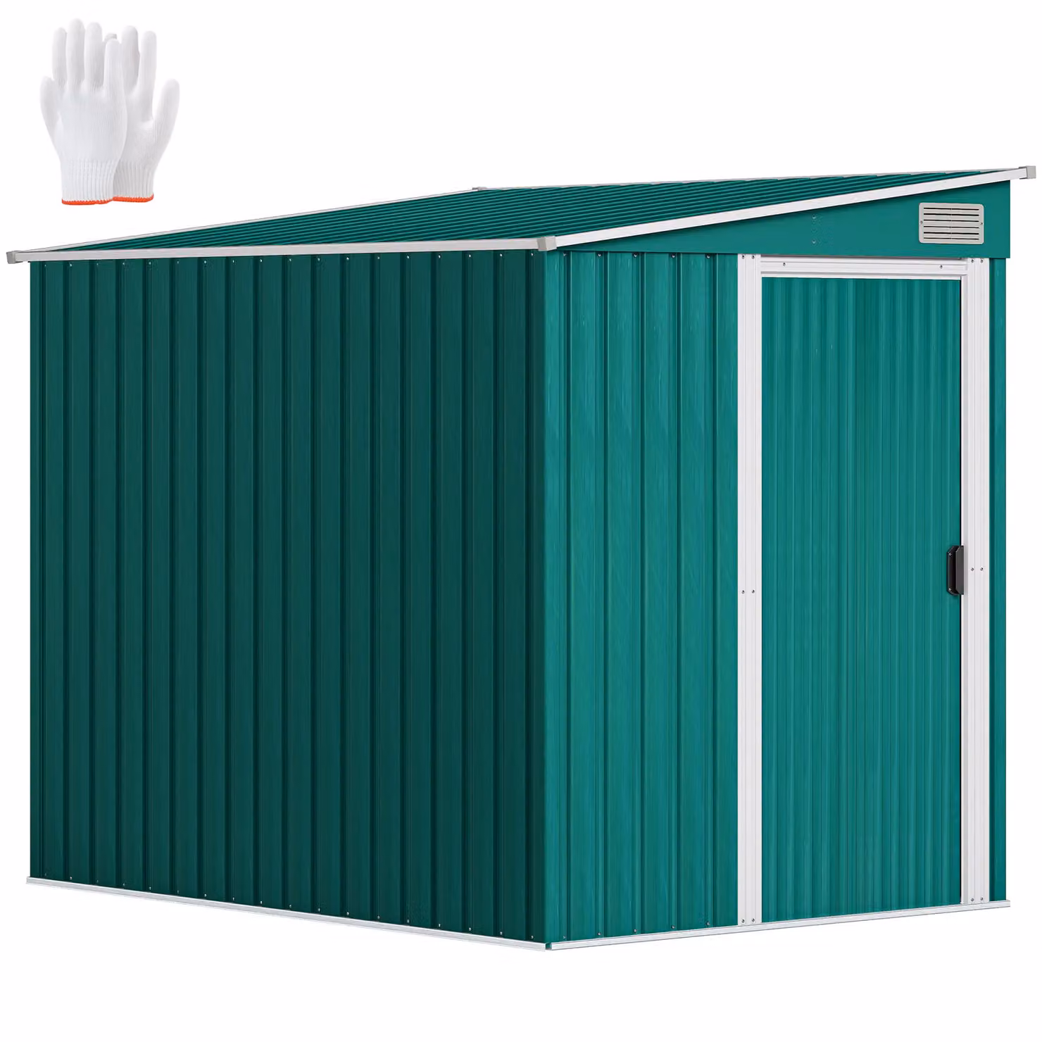 OUTSUNNY Green Galvanised Steel Lean-to Garden Tool Shed with Foundation, W/D/H: 213.4 x 152.4 x 181.0 cm – 2