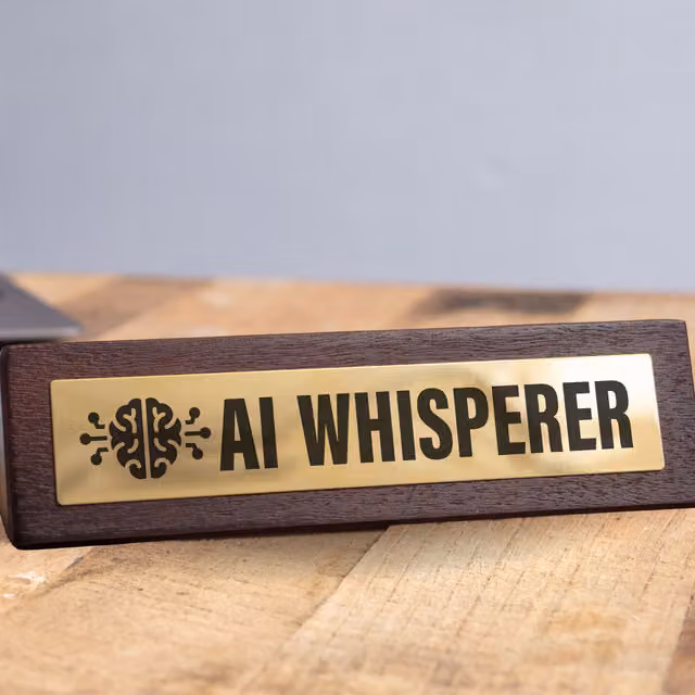 Boxer Gifts AI Whisperer Novelty Wood Tabletop Desk Sign, Black and Brown