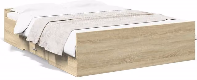 Berkfield Home Bed Frame with Drawers in Sonoma Oak, Brown, W/D/H: 140 x 190 cm