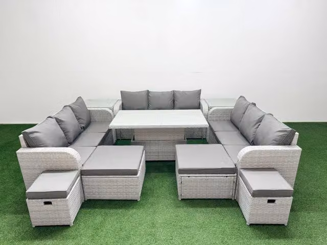 Fimous Garden Rising Dining Table and High Back Inclining Sofa Set in Light Grey