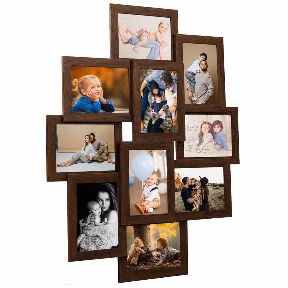 Berkfield Home Modern Collage Photo Frame for 10 Pictures, Dark Brown, W/D/H: 13 x 18 cm – 2