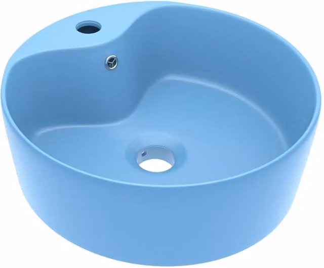 Berkfield Home Luxury Ceramic Round Countertop Wash Basin with Overflow in Matt Light Blue, W/D/H: 36 x 36 x 13 cm – 1