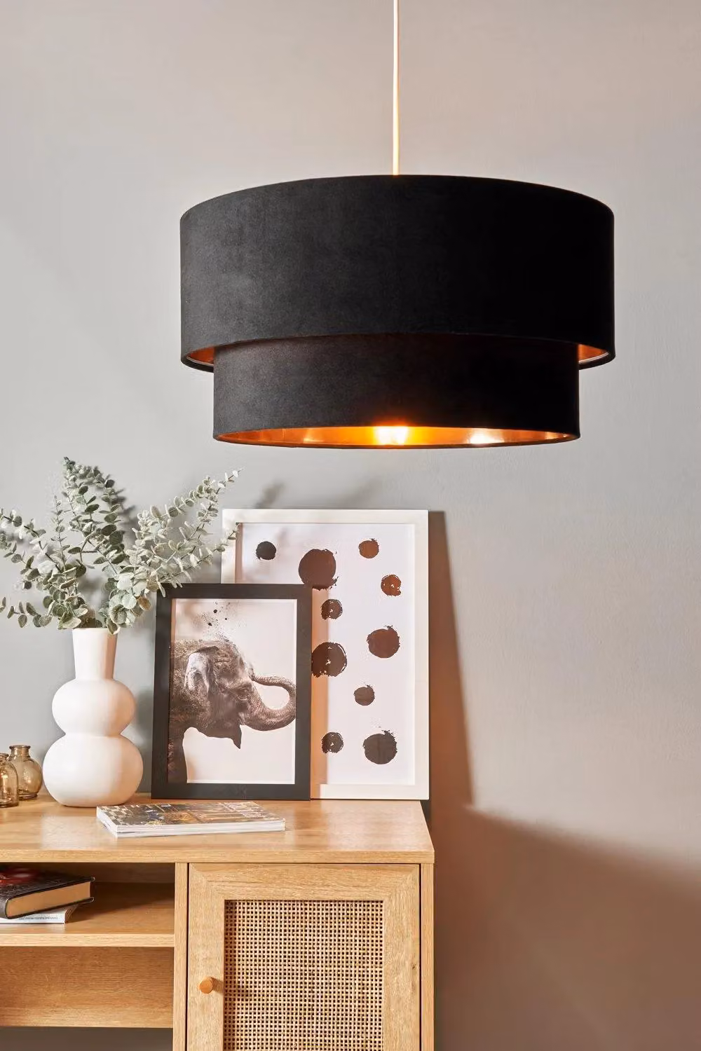 BHS Lighting Tia Easy Fit Cylinder Fabric Light Shade in Black and Gold/Brass – 3