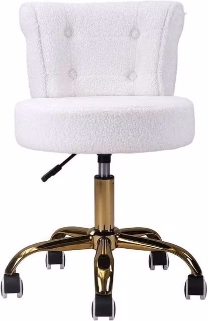 SPETLEK Adjustable Teddy Fleece Swivel Vanity Stool in White and Gold